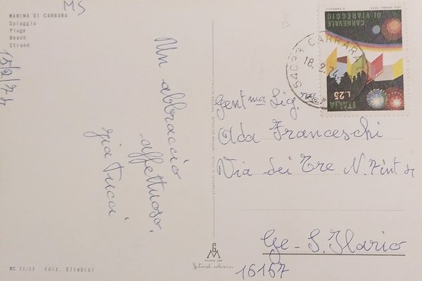 Cartolina - Marina di Carrara - Spiaggia - 1974