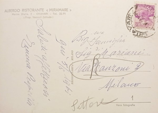 Cartolina - Chiavari - Albergo Ristorante Miramare - 1961