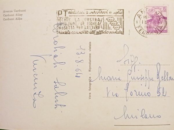 Cartolina - Villamarina di Cesenatico - Viale Carducci - 1964