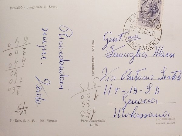 Cartolina - Pesaro - Lungomare Nazario Sauro - 1960