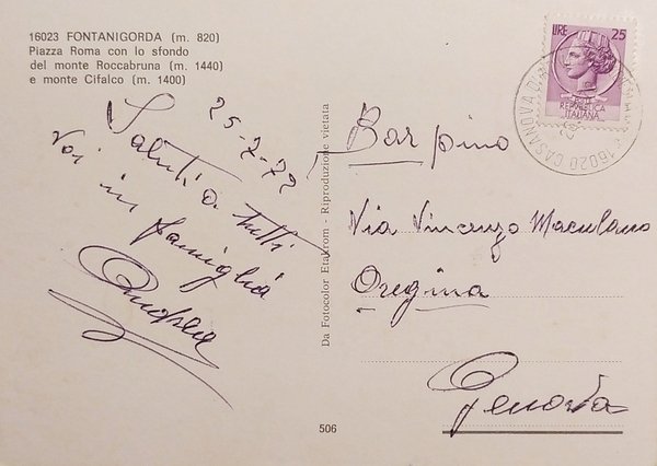 Cartolina - Fontanigorda - Piazza Roma con lo sfondo del …