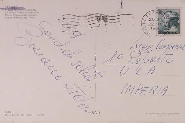 Cartolina - Taranto - Piazza Maria Immacolata - 1966