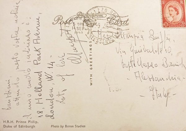 Cartolina Commemorativa - Principe Filippo di Edimburgo - 1959