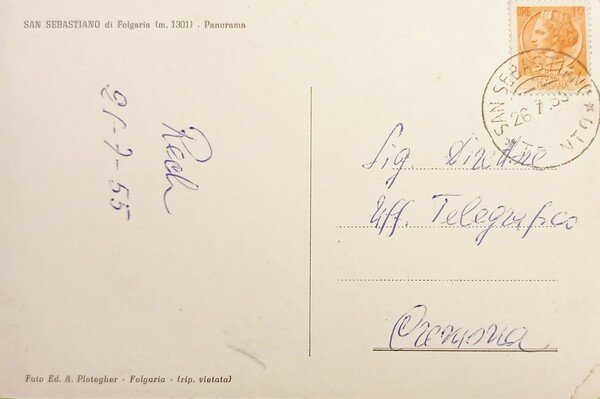 Cartolina - San Sebastiano di Folgaria - Panorama - 1955