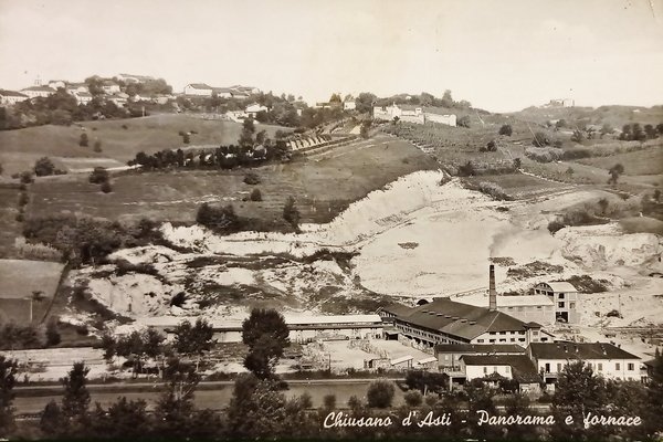Cartolina - Chiusano d'Asti - Panorama e fornace - 1964