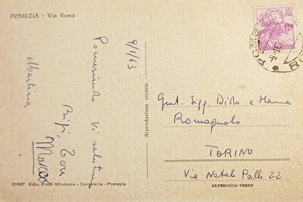 Cartolina - Pomezia - Via Roma - 1963