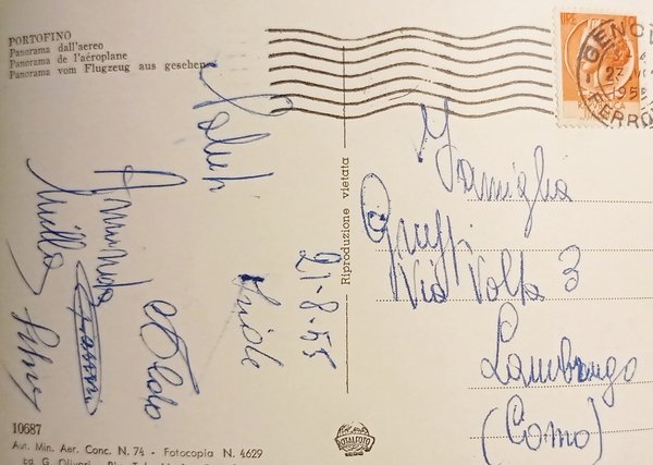 Cartolina - Portofino - Panorama dall'aereo - 1955