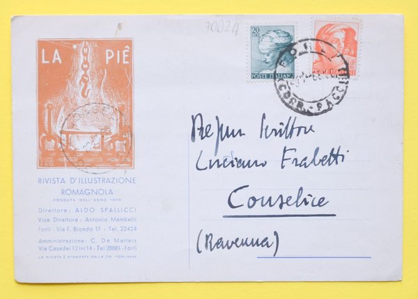 Cartolina Rivista Illustrazione Romagnola La Piè 1966