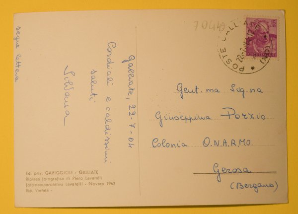 Cartolina Galliate Piazza Vittorio Veneto 1964