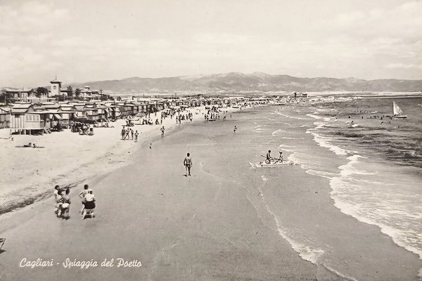 Cartolina - Cagliari - Spiaggia del Poetto - 1955