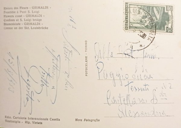 Cartolina - Riviera dei Fiori - Grimaldi - Frontiera a …