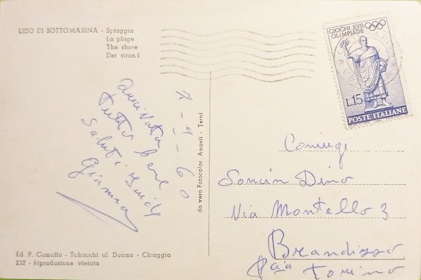 Cartolina - Lido di Sottomarina - Spiaggia - 1960