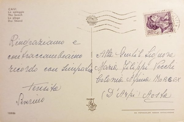 Cartolina - Cavi - La Spiaggia - 1966