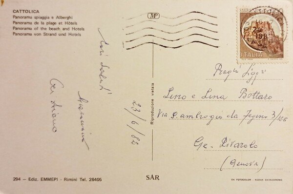 Cartolina - Cattolica - Panorama spiaggia e Alberghi - 1982
