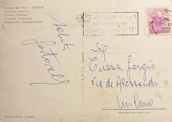 Cartolina - Riviera dei Fiori - Imperia - Fontana Luminosa …