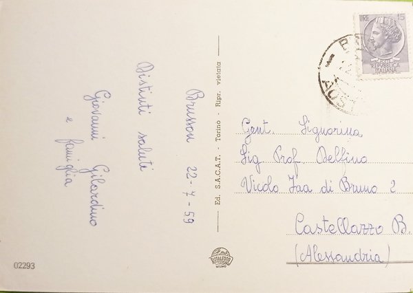 Cartolina - Saluti da Brusson - Vedute diverse - 1959