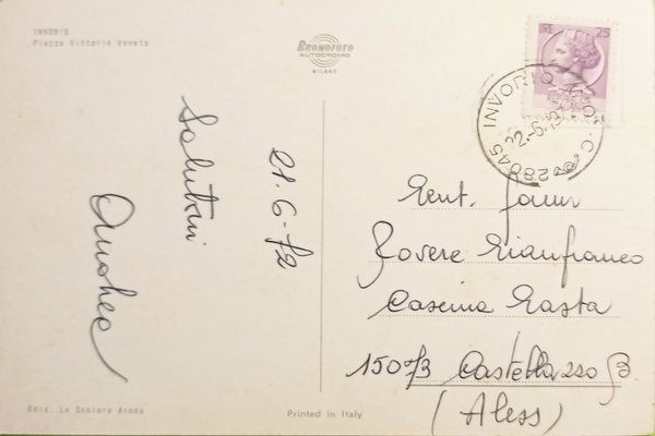 Cartolina - Invorio - Piazza Vittorio Veneto - 1972