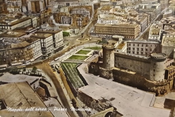 Cartolina - Napoli dall'aereo - Piazza Municipio - 1954