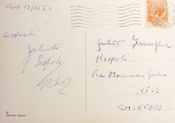 Cartolina - Napoli dall'aereo - Piazza Municipio - 1954