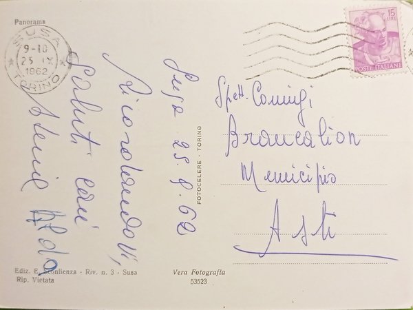 Cartolina - Susa - Panorama - 1962