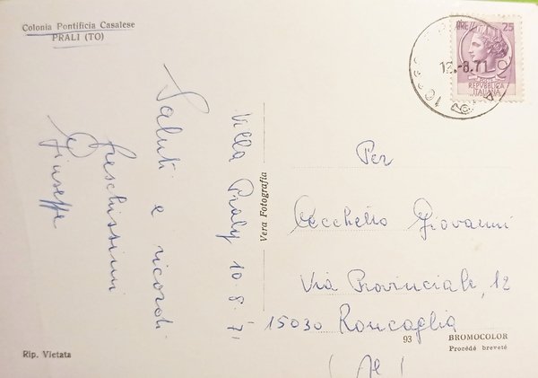 Cartolina - Colonia Pontificia Casalese - Prali ( Torino ) …