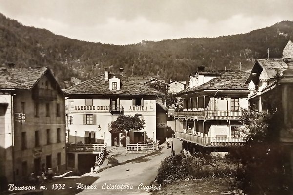 Cartolina - Brusson - Piazza Cristoforo Cugnod - 1957