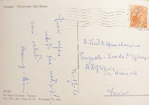 Cartolina - Taranto - Panorama dall'Aereo - 1957