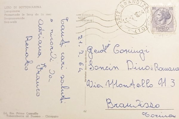 Cartolina - Lido di Sottomarina - Lungomare - 1964
