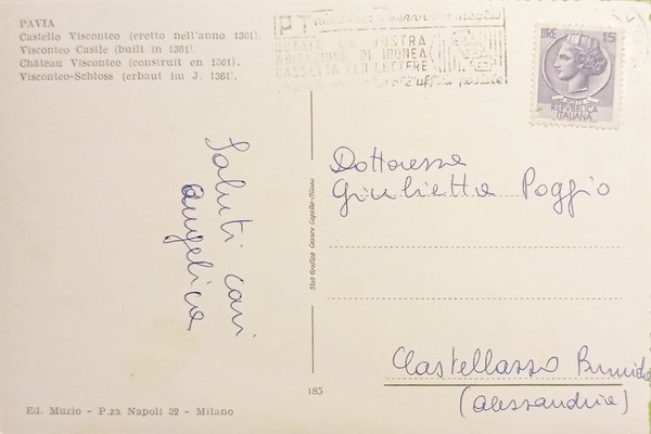 Cartolina - Pavia - Castello Visconteo - 1960 ca.
