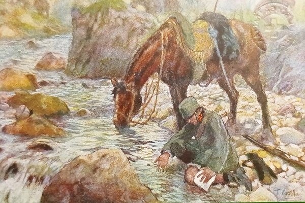 Cartolina Croce Rossa Italiana - Cavalleggero ferito - Illus. T. …