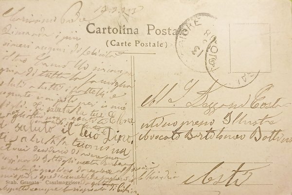 Cartolina - Casalmaggiore - Piazza e Palazzo Municipale - 1908