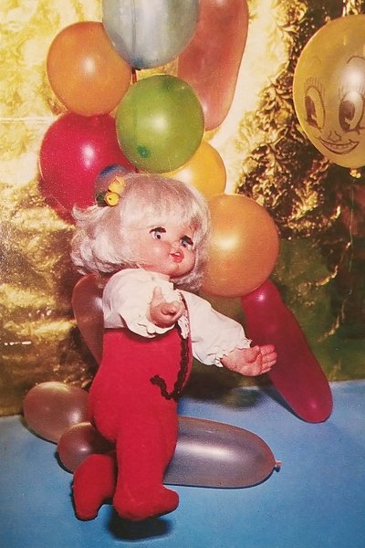 Cartolina - Giocattoli d'epoca - Bambola e Palloncini - 1970 …