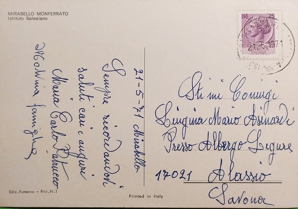 Cartolina - Mirabello Monferrato - Istituto Salesiano - 1971