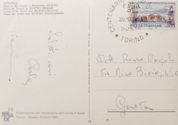 Cartolina - Torino - Palazzo del Lavoro e Monorotaia ALWEG …