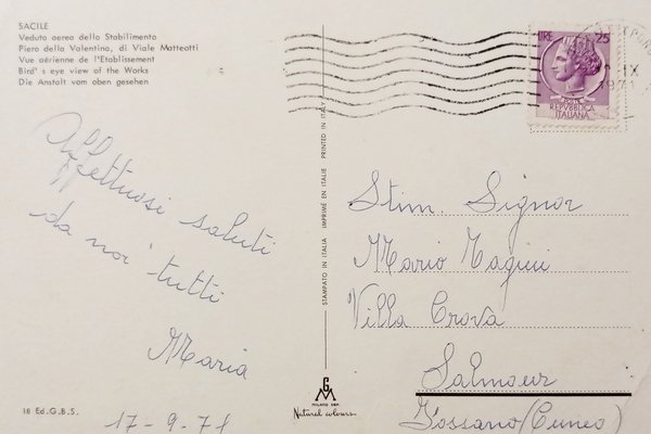 Cartolina - Sacile - Veduta aerea dello Stabilimento - 1971