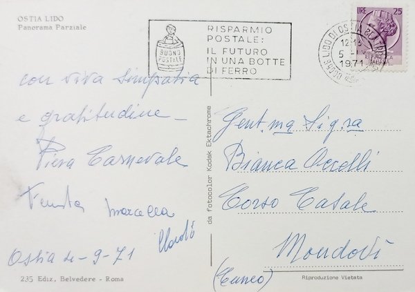 Cartolina - Ostia Lido - Panorama Parziale - 1971