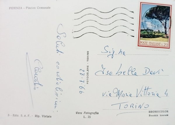 Cartolina - Fidenza - Piscina Comunale - 1966