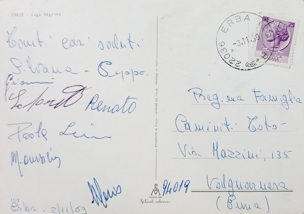 Cartolina - Canzo - Lago Segrino - 1969