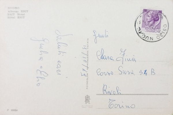 Cartolina - Nuoro - Albergo Esit - 1969