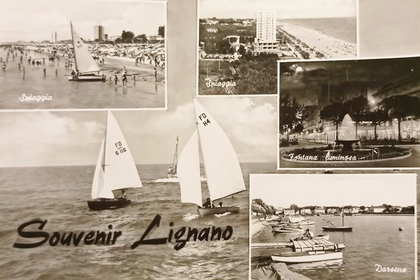 Cartolina - Souvenir Lignano - Vedute diverse - 1960 ca.
