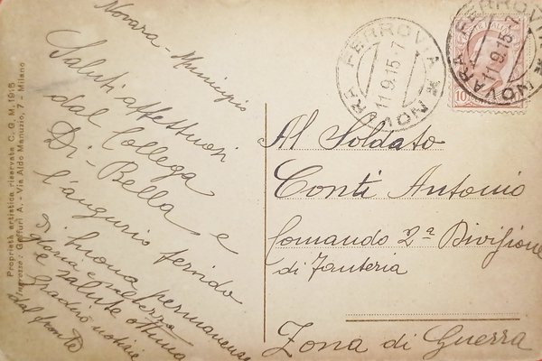 Cartolina Militare WWI - Zona di Guerra - Novara - …