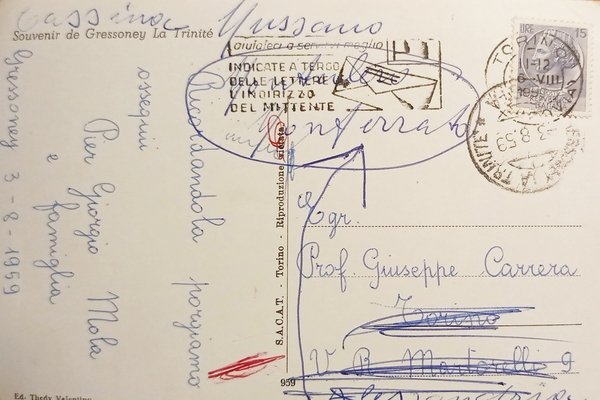 Cartolina - Saluti da Gressoney - La Trinitè - 1959