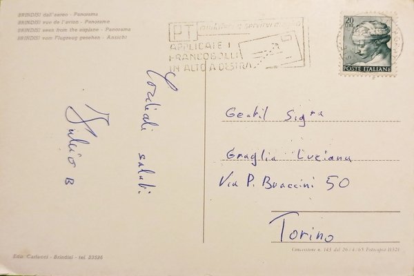 Cartolina - Brindisi dall'aereo - Panorama - 1960