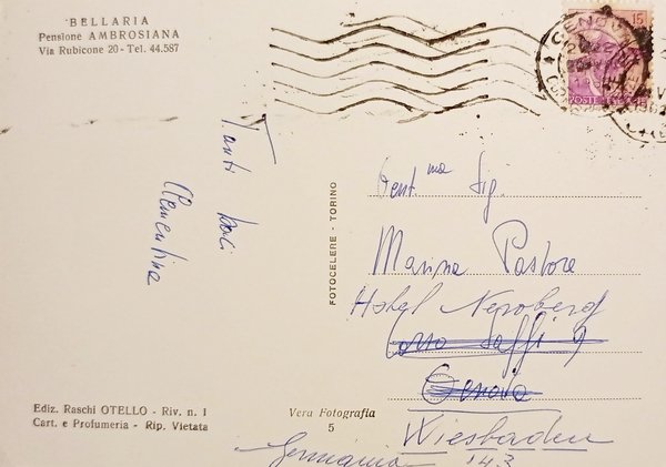 Cartolina - Bellaria - Pensione Ambrosiana - 1962