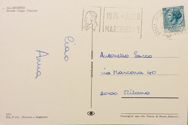 Cartolina - Alghero - Hotel Capo Caccia - 1975 ca.