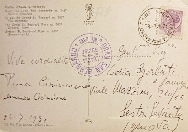 Cartolina - Valle d'Aosta - Colle del Gran San Bernardo …