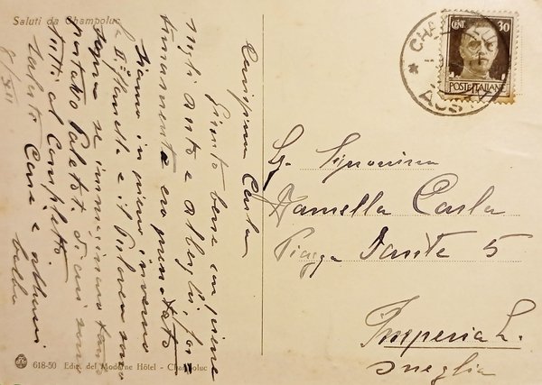 Cartolina - Champoluc - Moderne Hotel - 1941