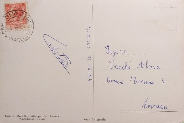 Cartolina - Asmara - San Paolo Cervo ( Biella ) …