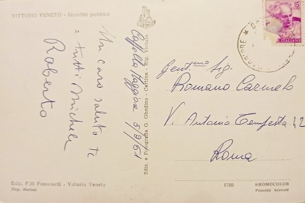 Cartolina - Vittorio Veneto - Giardini pubblici - 1961 | Immagine Gallery 2
