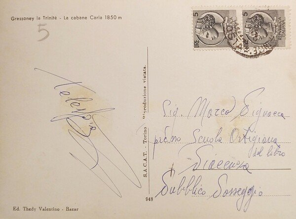 Cartolina - Gressoney La-Trinité - Capanna Carla - 1956